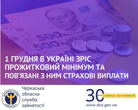 1 грудня в Україні зріс прожитковий мінімум та повязані з ним страхові виплати